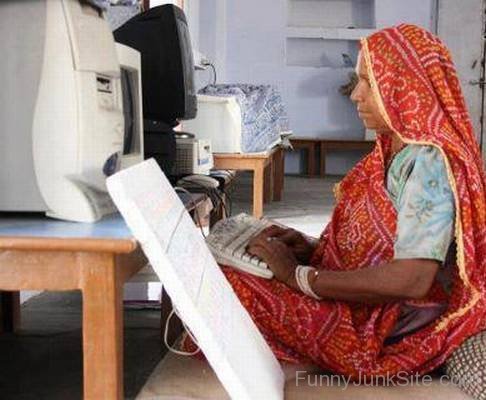 Funny Computer User Indian Woman