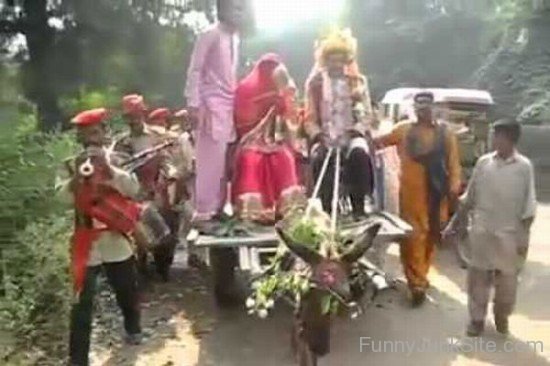 Wedding Couple On Donkey Cart