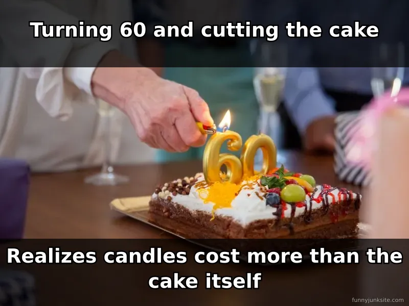 Funny birthday meme about expensive candles on a cake for a 60th birthday celebration
