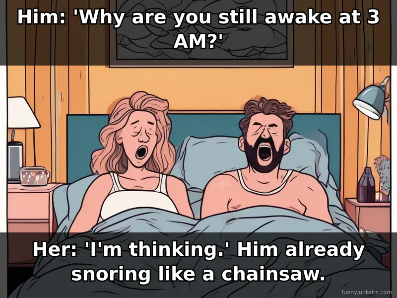 Relationship meme about different sleep schedules and one partner snoring while the other can't sleep