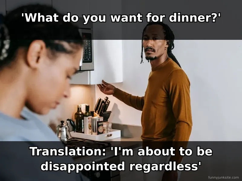 Relationship meme about the eternal struggle of deciding what to eat for dinner as a couple.