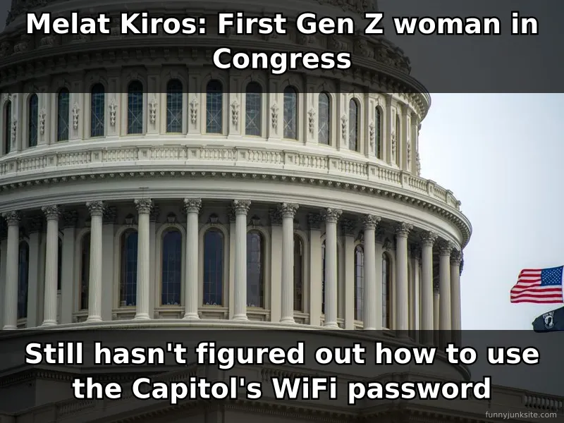 Funny meme about first Gen Z congresswoman and technology struggles, political humor.