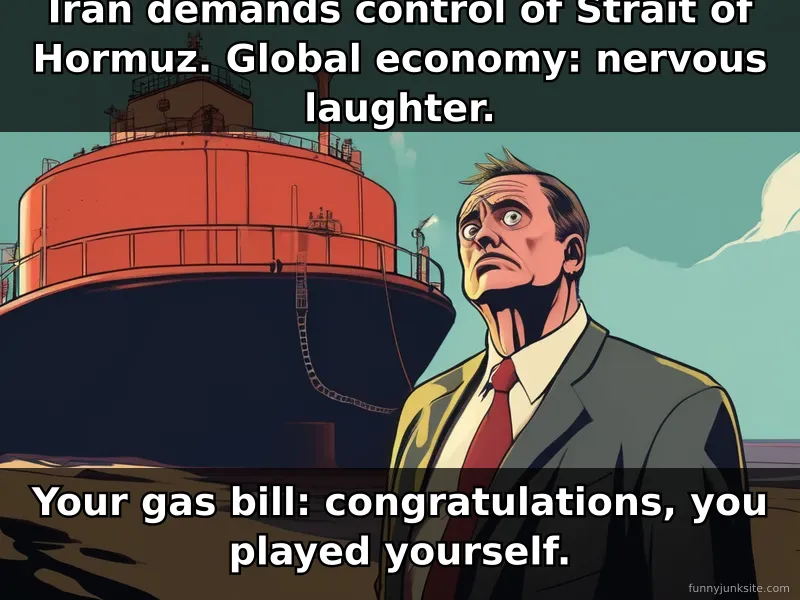 Iran Strait Hormuz meme showing economic anxiety, funny geopolitical humor