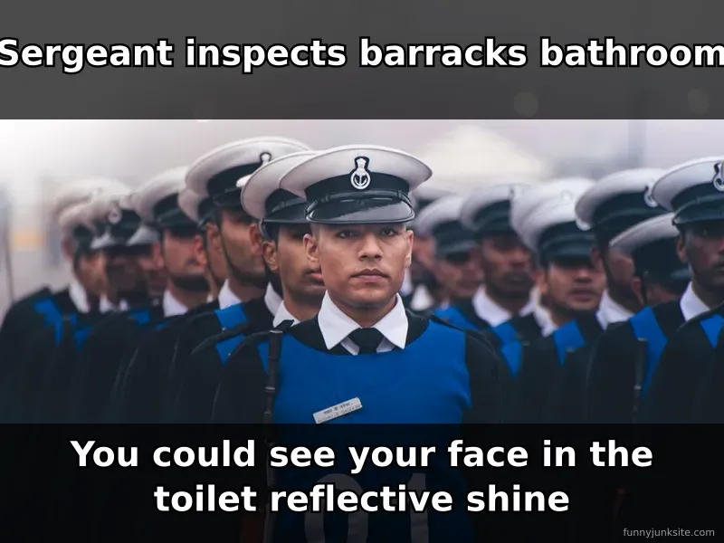 Military meme showing stern sergeant doing inspection with white gloves, funny army joke about cleaning standards