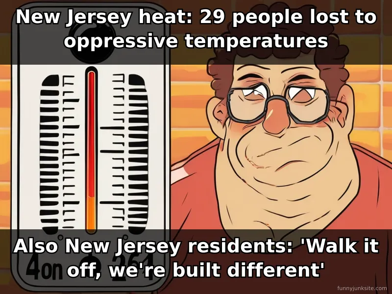 News meme about New Jersey heat wave deaths, heat humor