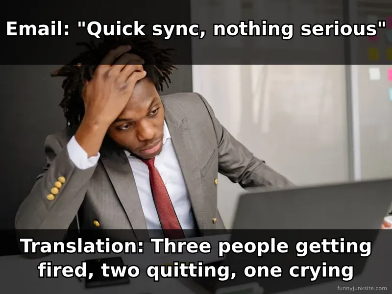 Work meme about scary office meeting requests funny workplace humor and panic