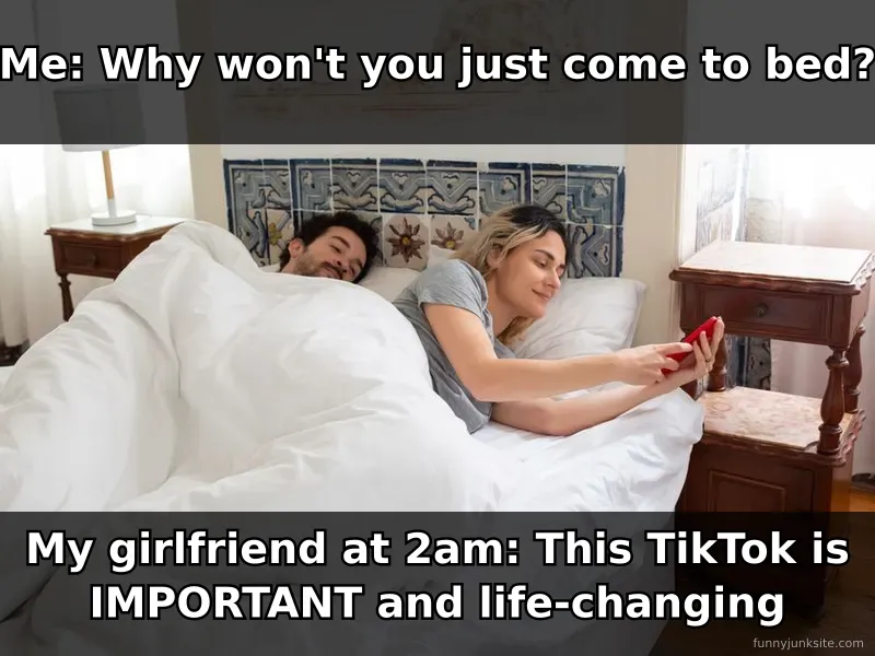 Relationship meme about sleep schedules and phone addiction, funny couple humor