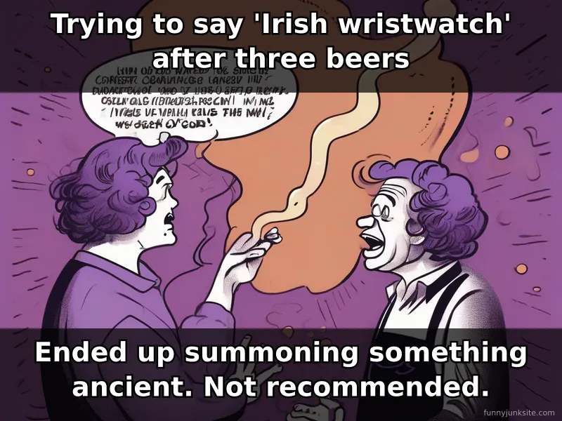 Funny tongue twister meme about Irish wristwatch challenge, tongue twister jokes for comedy lovers