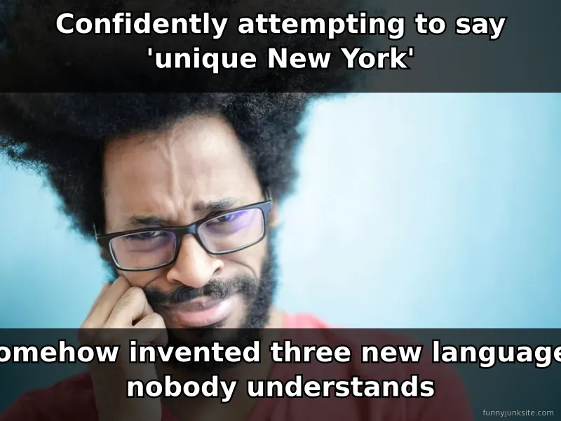 Funny meme of person struggling with tongue twister, tongue twister jokes