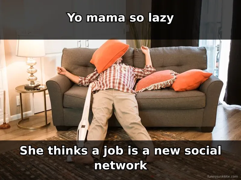 Funny meme image of someone lounging lazily on couch, perfect for yo mama jokes