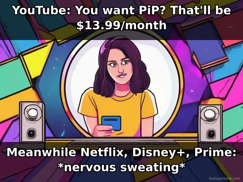 Funny meme about YouTube Premium PiP feature being premium only, streaming service humor